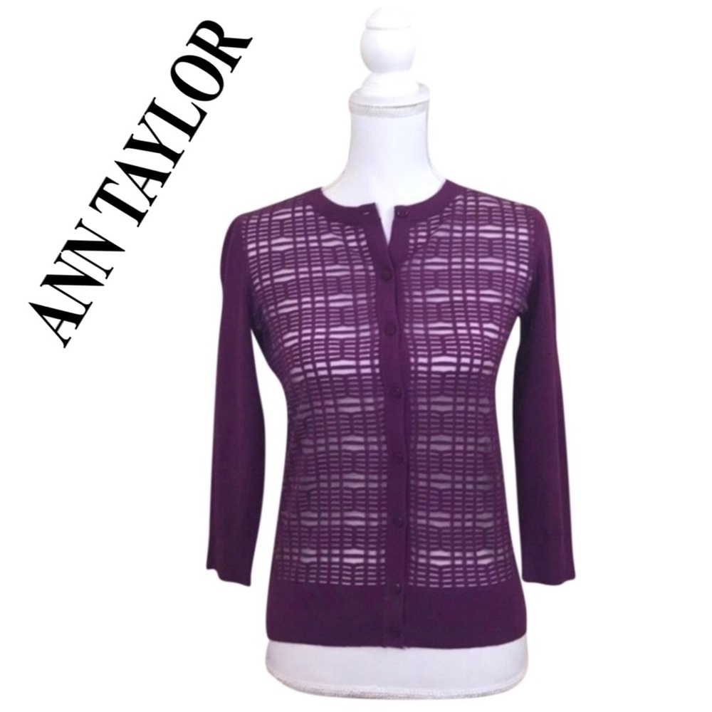 Ann Taylor Purple Button Up Cardigan Sweater
